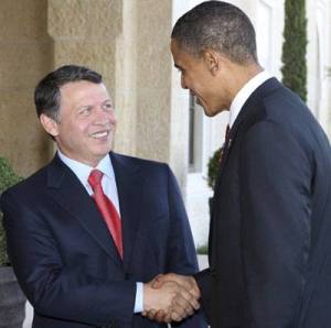 abdullahandobama King Abdullah of Jordan have got Obama to support the «Saudi Peace» plan for the Middle East