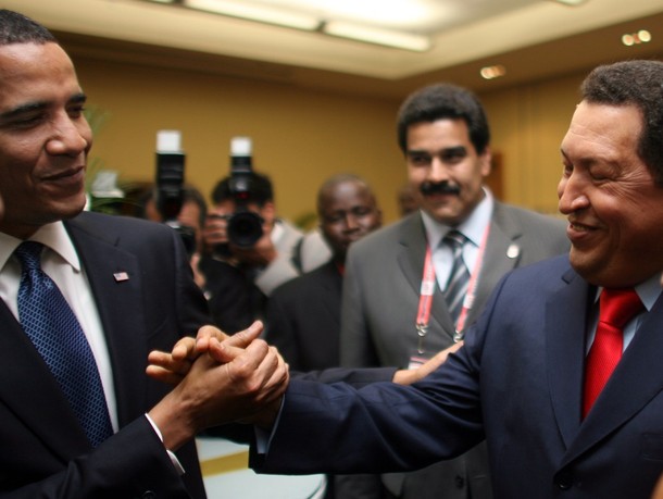God friends. Barack Obama and Hugo Chavez at the last America summt at Trinidad