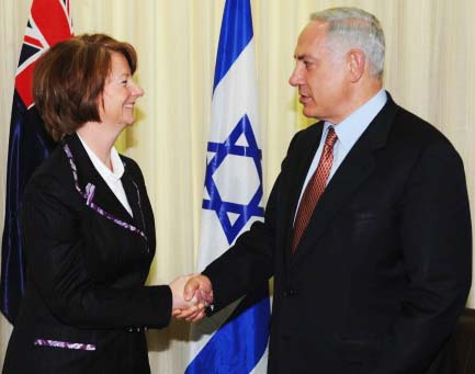 In happier days. PM of Australia Julia Gillard and Benjemin Netanyahu.