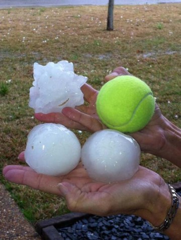 Ice stones from the Heavens, larger than tennisballs. 