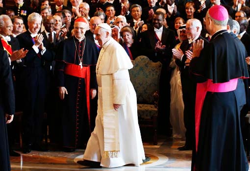 Ambassadors from all nations greets the Pope as their "Holy father". 