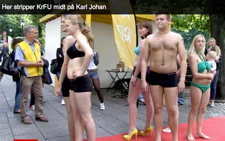 The youth wing of Kr.F stripped in public during the last election campaign. 