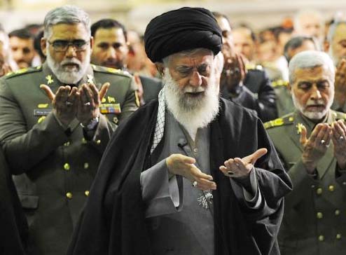 The Ayatollah and his generals praying to "allah" for help in their Global Jihad. 