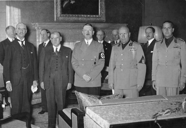 They all agreed on "peace". Chamberlaine, Frence Foreign Secretary, Mussolini and Hitler. 