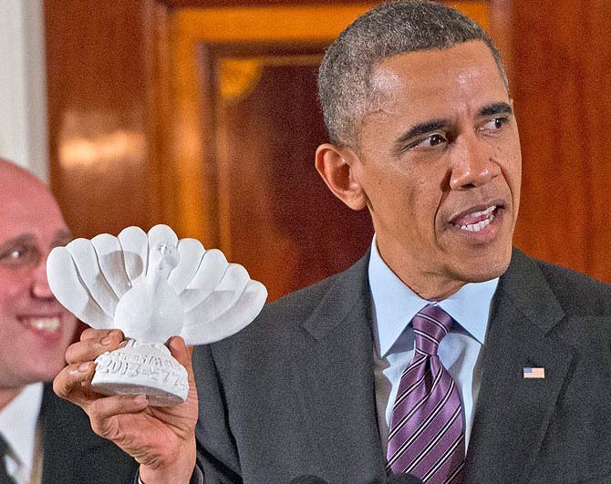 In the merger of a turkey and the Jewish festival of light. Obama shows his true colors.