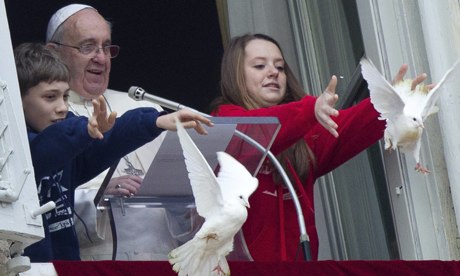 God did  not use the doves of the Pope to send a message about peace and love. 