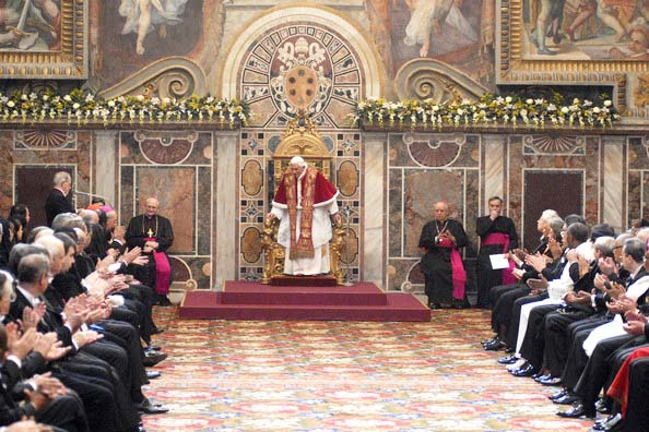 Benedicts is hailed as he takes rest at his claimed "holy chair". 