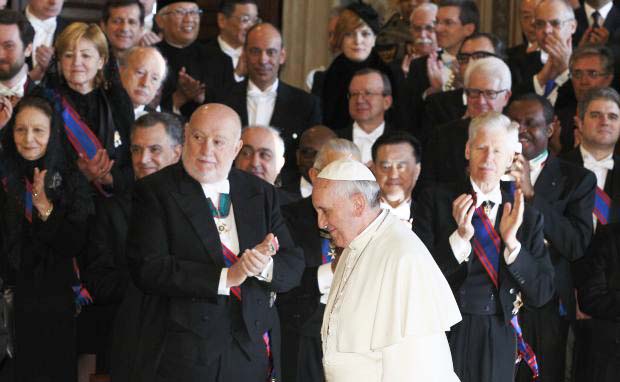 Pope Francis leaves a meeting with ambassadors to the Holy See at the Vatican Jan. 13. (CNS photo/Paul Haring) (Jan. 13, 2014) See POPE-DIPLOMATS Jan. 13, 2014.
