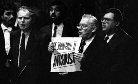 Protestant leader Reverend Ian Paisley of Northern Ireland exposed the Pope.