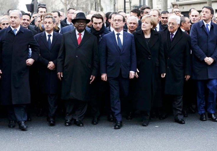 The farse in Paris. Holande first refuse to invite Netanyahu, and ended up with a PLO terrorists in the column. 