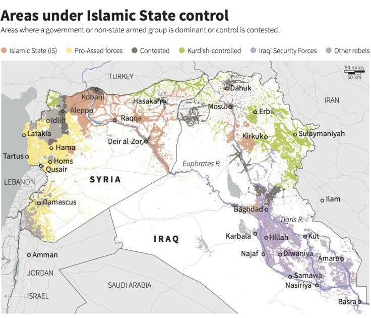 The US is activly involved in the Islamic civil war in Irak and Syria. 