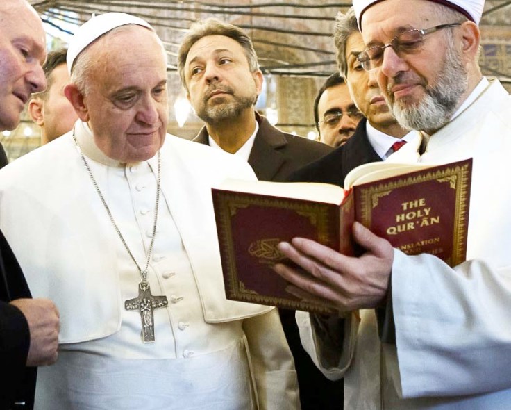 The Grand Mufti of Istanbul quotes the Koran, before he and the Pope prays towards Mecca.