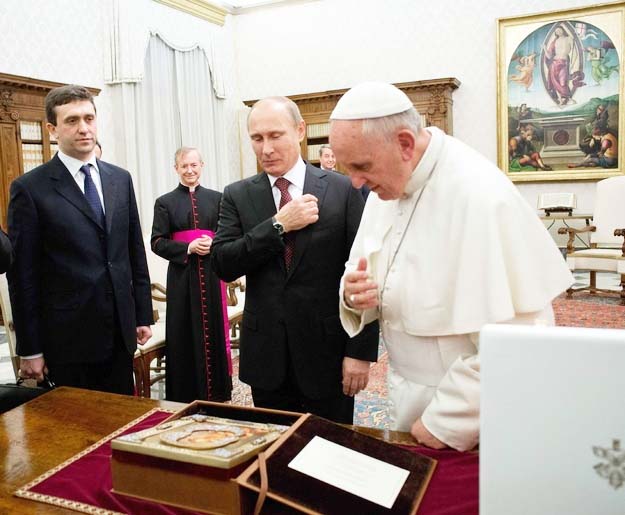 Putin brought the Catholic icon to please the Pope. 