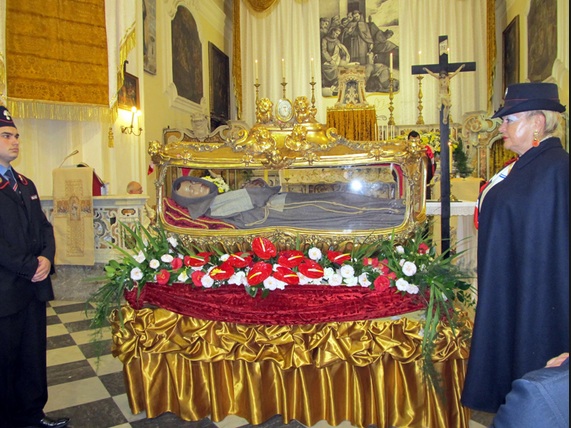 The corpse is keep inside the religious shrine. 