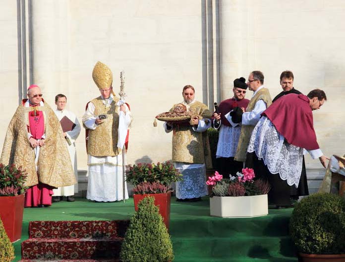 An outdoor mass is conducted to honor the 
